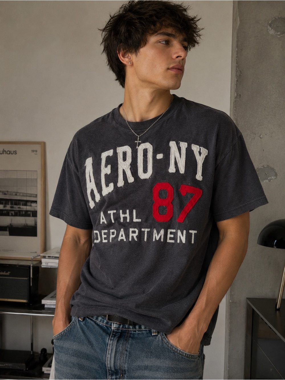 Aeropostale Charcoal Crewneck Tee with Red 87